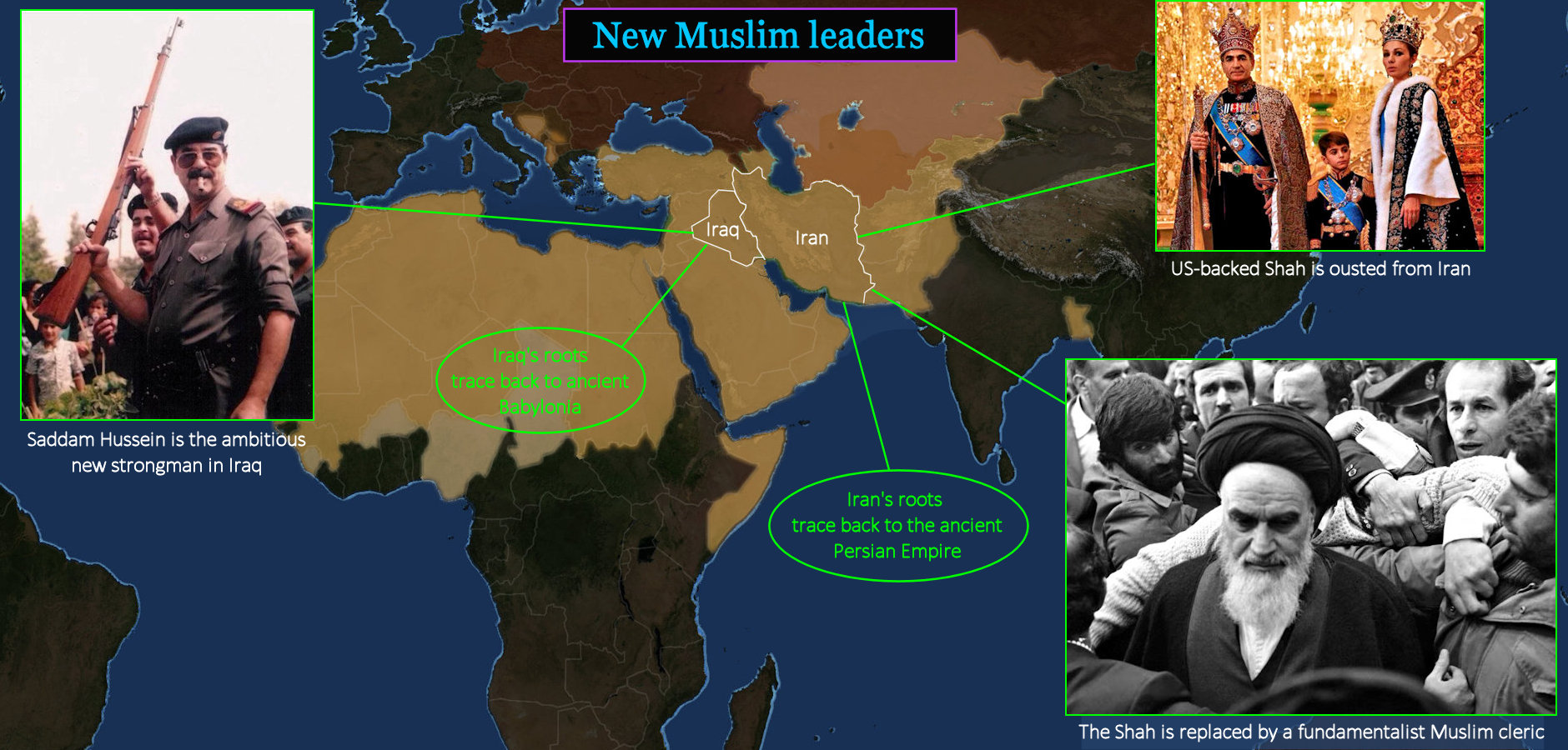 Saddam Hussein, Khomeini, 1980s map